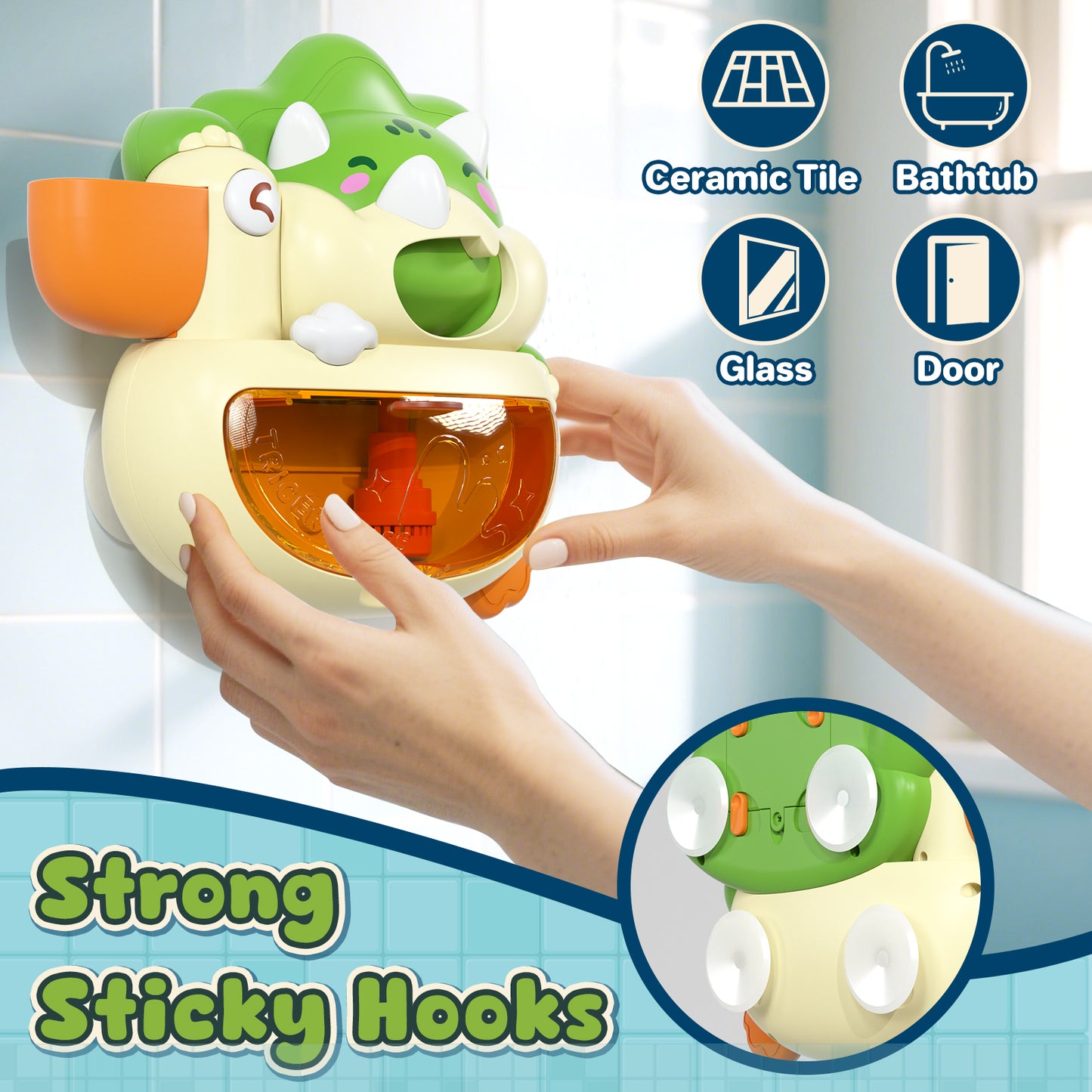 Baby Dinosaur Bath Toys,Toddler Bath Bubble Machine, Bathtub Toy Dinosaur, Bubble Maker with 12 Songs & 6 Color Lights, Bath Time Shower Bath Wall Toy for Boys Girls
