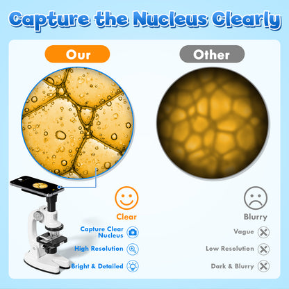 Microscope for Kids, Science Kits for Kids Beginner, Compound Biological Educational Microscope with LED 200X, 600X, 1200X, Smartphone Adapter, Slides Set, Educational Toys for Kids 3-8 Years