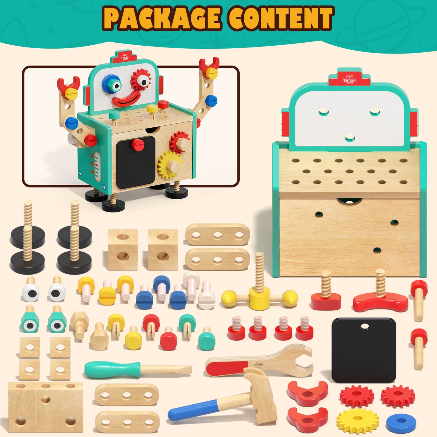 56 PCS Wooden Kids Tool Set, Toddler Tool Bench with Storage Box, Tool Set Educational Construction Toy for Toddler, STEM Montessori Toys for 2 3 4 Year Olds Boys