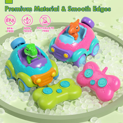 Remote Control Car for Toddlers, Rechargeable RC Cars for Toddler Toys 2-3, Dinosaur Toys for Ages 2-4 with Lights & Music, 2 3 4 Year Old Boy Toys - 2 Pack
