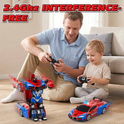 Remote Control Car - Transform Spider Car Toy, One Button Deformation to Robot with Light, 2.4Ghz Remote Control Car with 360° Rotating, Police Car Toy for 3 6 Years Boys