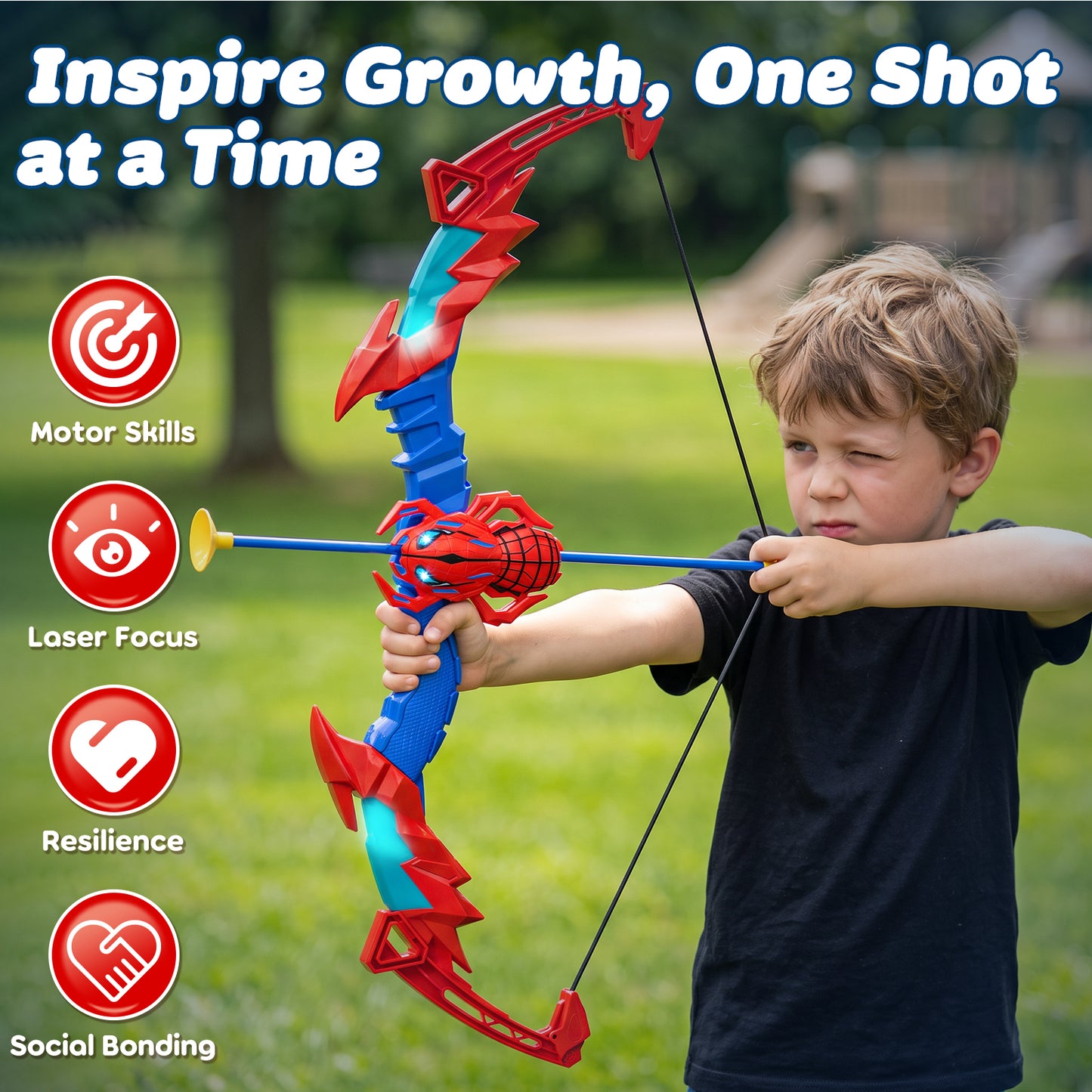 Bow and Arrow Set for Kids, Spider Toys for 5 Year Old Boys, LED Light Up Archery Toy Set with 10 Suction Cup Arrows, Target & Quive, Indoor and Outdoor Toys for Boys