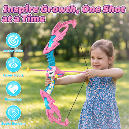 Bow and Arrow Set for Kids, Unicorn Toys for 5 Year Old Girls, LED Light Up Archery Toy Set with 10 Suction Cup Arrows, Target & Quive, Indoor and Outdoor Toys for Girls