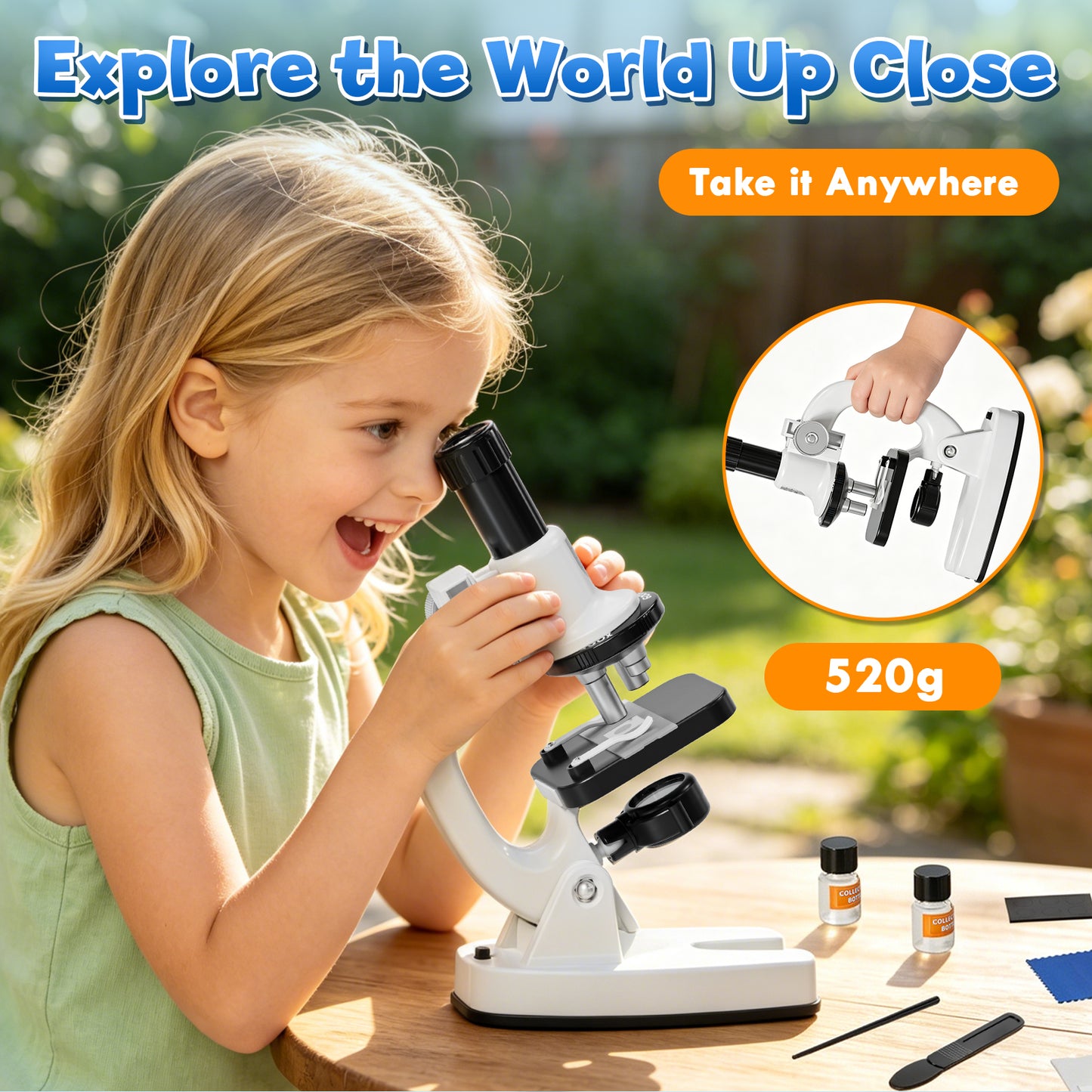 Microscope for Kids, Science Kits for Kids Beginner, Compound Biological Educational Microscope with LED 200X, 600X, 1200X, Smartphone Adapter, Slides Set, Educational Toys for Kids 3-8 Years