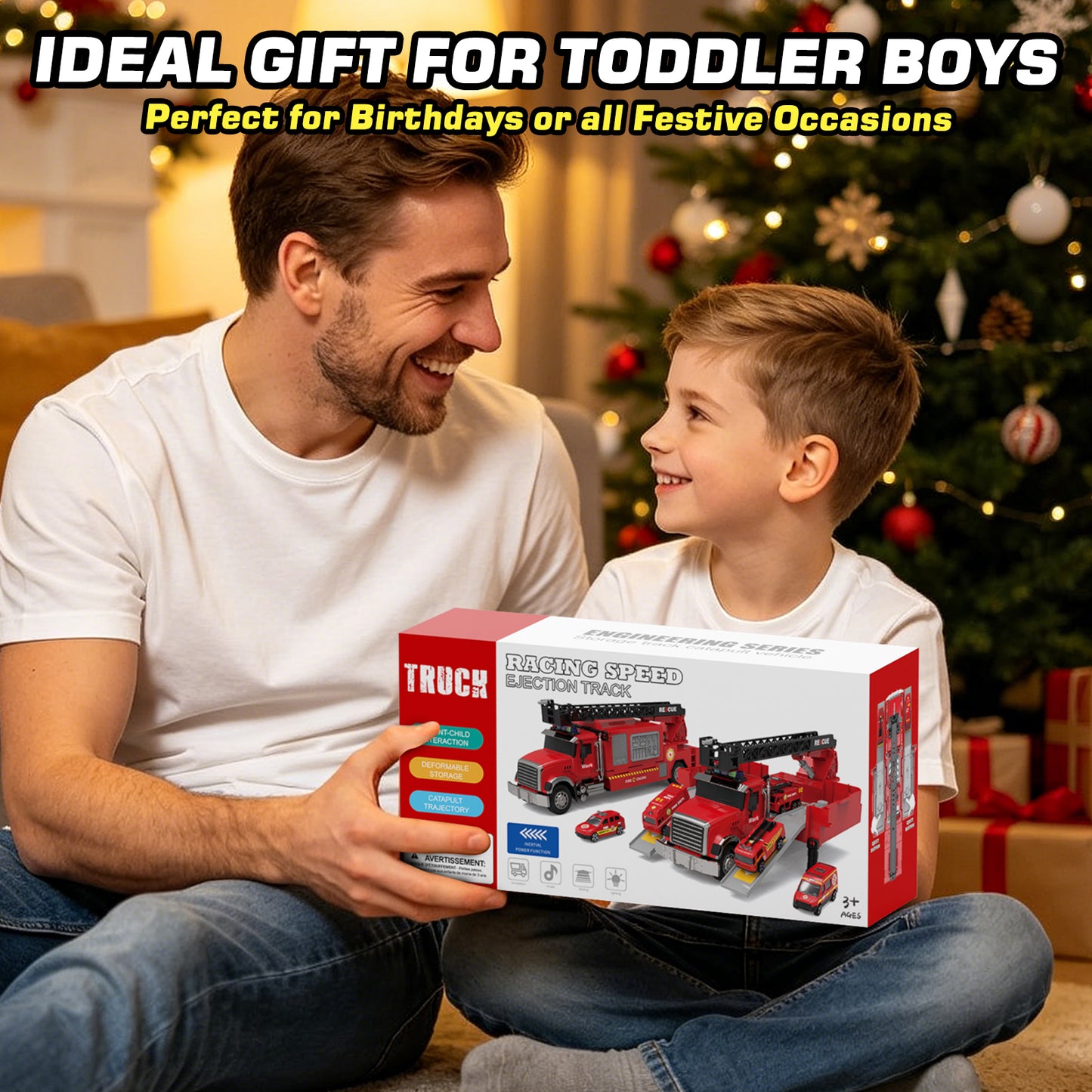 Fire Truck Toys, Toy Trucks for Boys 2-6 Years, Fire Truck Toys for Toddlers with Ejection Mode, Siren Sounds, Shooting Water, Retractable Ladder, 4 Alloy Vehicles, Best Birthday Gift for Toddle