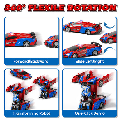 Remote Control Car - Transform Spider Car Toy, One Button Deformation to Robot with Light, 2.4Ghz Remote Control Car with 360° Rotating, Police Car Toy for 3 6 Years Boys