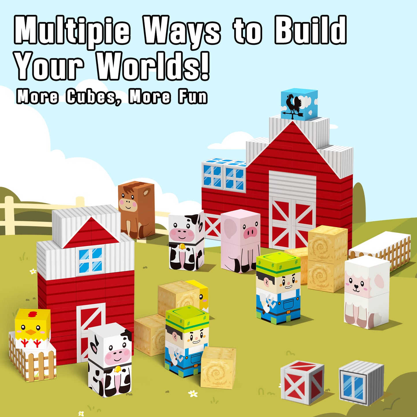 Magnetic Tiles, Farm 54PCS Magnetic Blocks, Magnetic Construction Toys for Toddler, Montessori Learning Toy for 3-6 Year Old Kids, Education Toys for Boys Girls