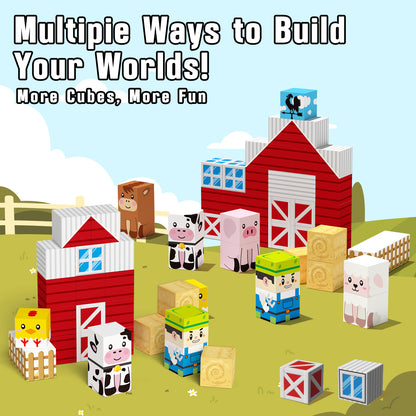 Magnetic Tiles, Farm 54PCS Magnetic Blocks, Magnetic Construction Toys for Toddler, Montessori Learning Toy for 3-6 Year Old Kids, Education Toys for Boys Girls