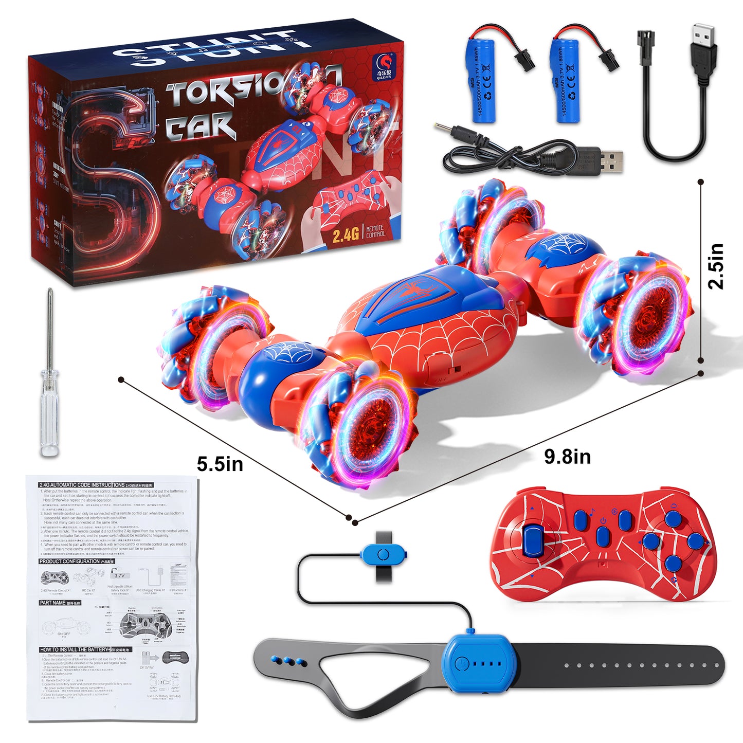 Remote Control Cars, RC Cars Gesture Sensing Stunt Car for Boys 6 7 8 9 10 11 12 Year Old, 360° Rotating 4WD with Light & Music 2.4Ghz Hand Controlled Car Birthday Presents for Kids Age 6-12, 8-12