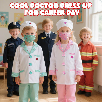 Doctor Costume Set for Kids, Pretend Play Doctor Dress up Clothes with Medical Accessories, Kids Doctor Costume Set Toy for Age 3 4 5 6 Boys Girls - Pink