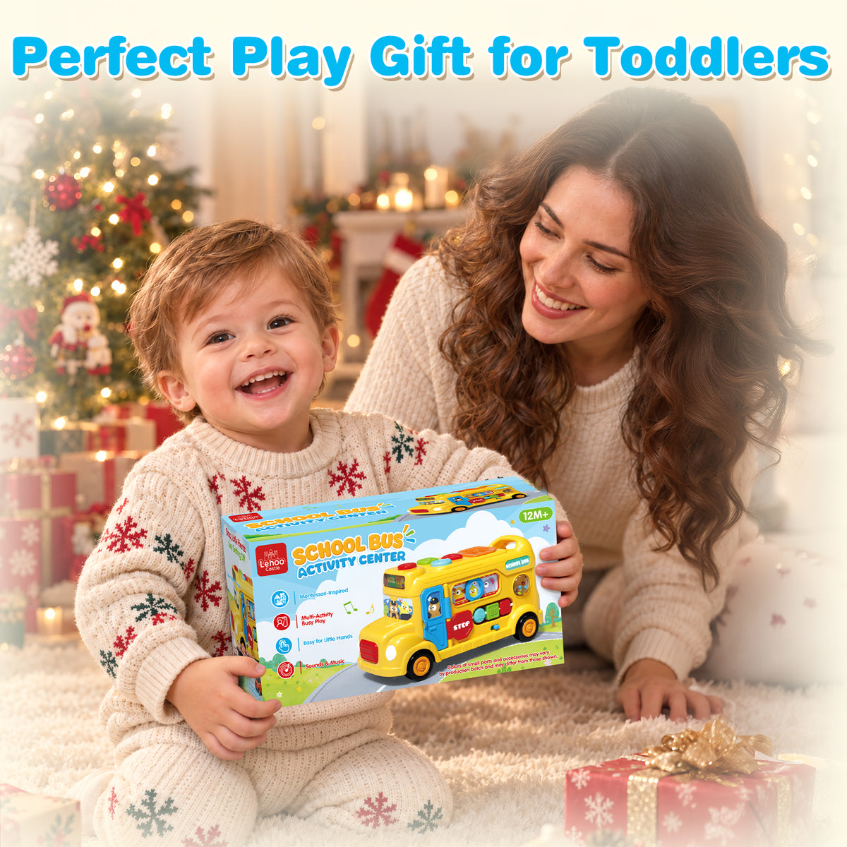 School Bus Toy for 1 Year Old, Musical Busy Board Toy with Lights and Sounds, Interactive Learning Toy for Toddlers 1-3 with Gears and Sliding Beads