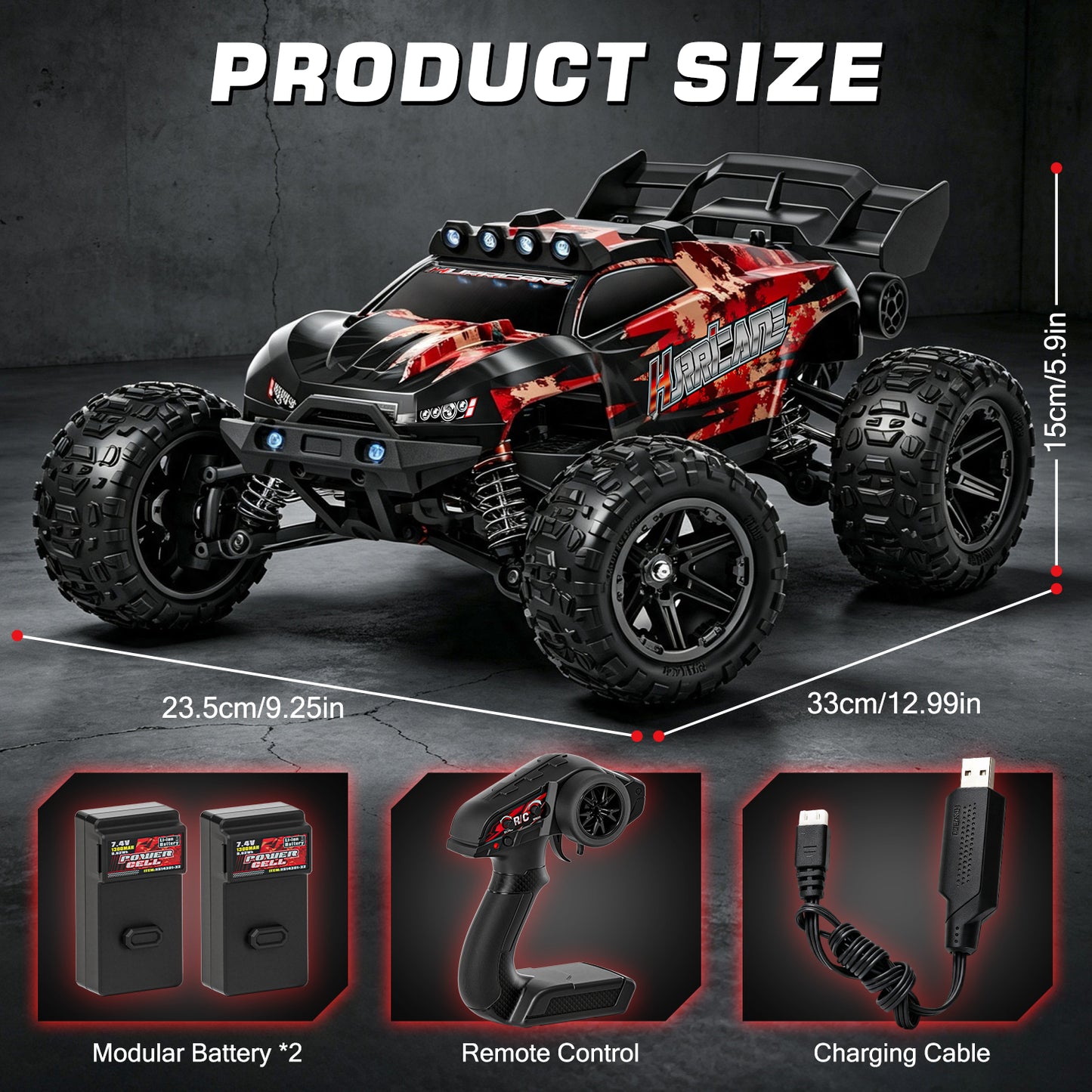1:14 Scale All Terrain RC Car for Adults & Boys, Remote Control Truck 4WD 40KM/H High Speed, Hobby Grade Waterproof RC Car Toys with Cool Light & 2 Rechargeable Batteries, Best Gift for Boys & Adult