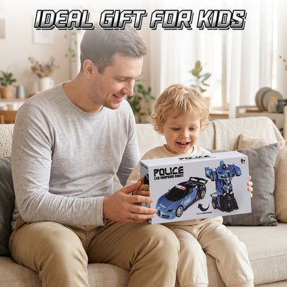 Remote Control Car - Transform Police Car Toy, One Button Deformation to Robot with Light, 2.4Ghz Remote Control Car with 360° Rotating, Police Car Toy for 3 6 Years Boys