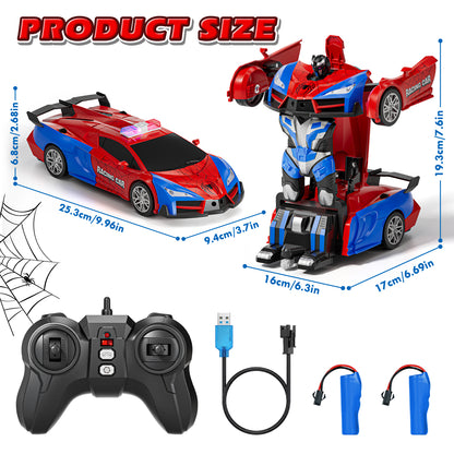 Remote Control Car - Transform Spider Car Toy, One Button Deformation to Robot with Light, 2.4Ghz Remote Control Car with 360° Rotating, Police Car Toy for 3 6 Years Boys