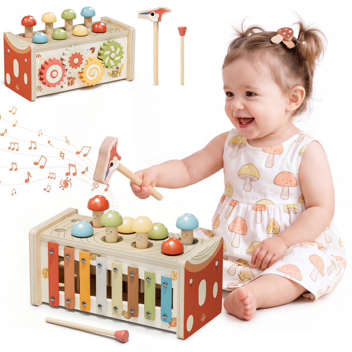 Montessori Toys for 1 Year Old, Wooden Montessori Learning Toys for Toddler, Hammering Pounding Toy with Xylophone, Dinosaur Toys, Wood Preschool Learning Fine Motor Skills Game