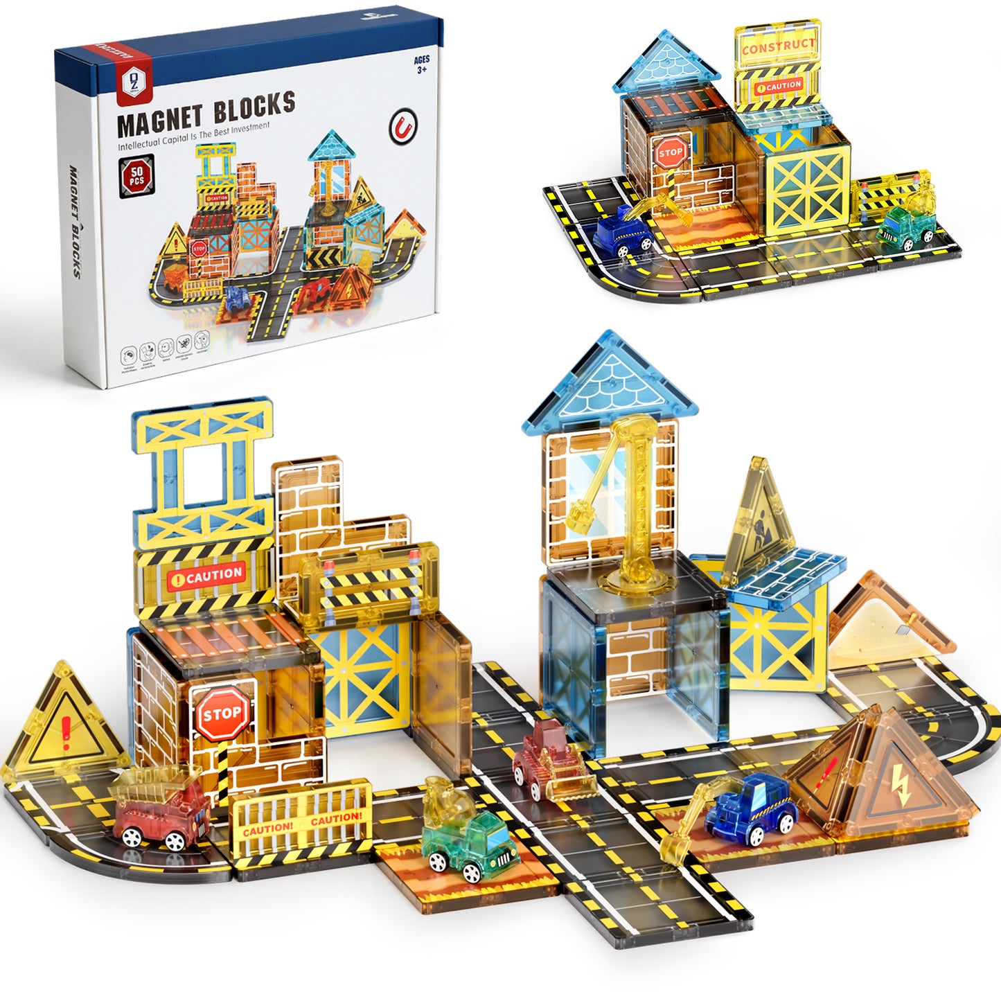 Magnetic Tiles Sets for Kids Ages 4 8 , Engineer 50PCS Magnetic Tiles, STEM Montessori Educational Toy for Boys Girls, Magnetic Construction Toys for 4-8 Year Old Kids Gifts