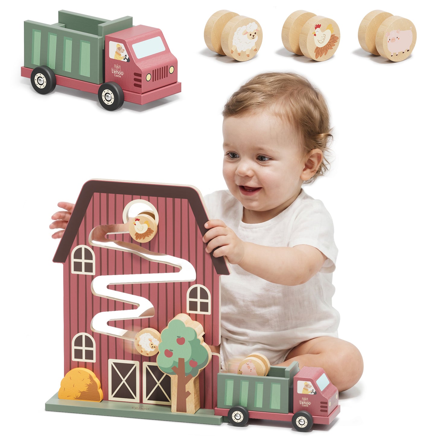 Car Ramp Toy, Wooden Car Track for Toddlers 1-3, Wooden Toys for 1 Year Old, Montessori Learning Toys, Car Ramp Toy Set for 2 3 4 Year Old Kids Birthday Gifts