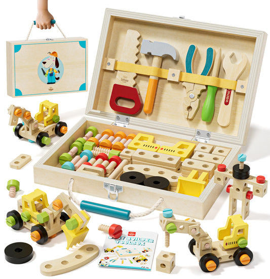 LC Toys for 2 Year Old Boys, Wooden Kids Tool Set, Toolbox Set for Kids, Includes Realistic Tools, Wooden Take Apart Toys, Educational Learning Toys for Boys Age 2 3 4 5 Birthday Gifts