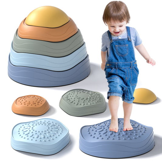 Stepping Stone for Kids, Toddler Stepping Stones with Storage Bag, 5 Pcs Non-Slip Balance Stepping Stones, Up to 220lbs, Coordination Skills Sensory Toys for Ages 2 3 4 5 Boys Girls