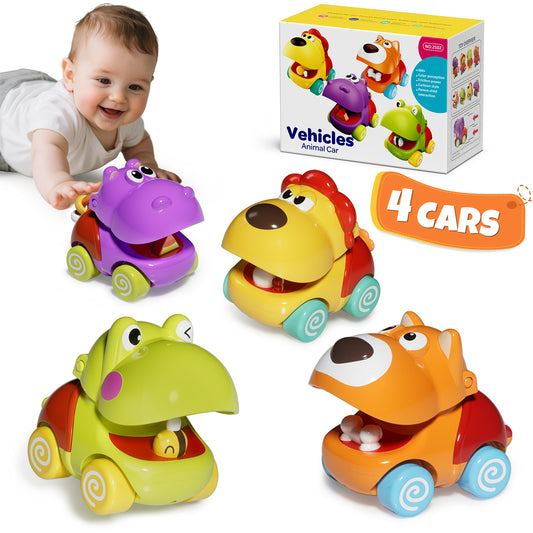 Toys for 1 Year Old, Baby Car Toy, 4 Pcs Pull Back Animal Car Toy for 12-18 Months, Baby Car Toy for 1 2 3 Year Boys Girls
