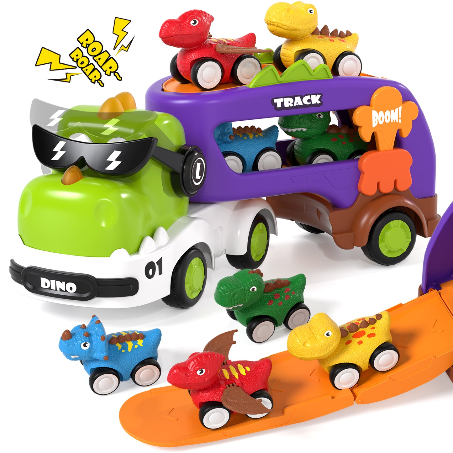 Dinosaur Truck Toddler Toys Car for 2 3 4 Year Old Boy 5 in 1 Carrier Transport Toys for Kids Age 2 3 4 5 6 |18 Months 2 Year Old Boy Girl Birthday Gifts
