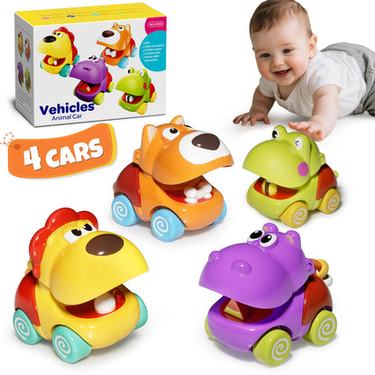 Toys for 1 Year Old, Baby Toys, 4 Pull Back Cars for Toddler, Animal Car Toy 12-18 Months, Learning Toys for Toddlers 1 3, Baby Toy Car for 1-3 Year Old Birthday Gifts