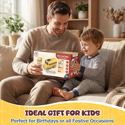 School Bus Toys for Toddler 1 3, School Bus Toys with Light & Sound, Foldable School Bus Toys for Boys, Toys Boys 1 Year Old, Christmas Birthday Gift for Boy