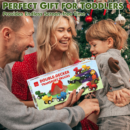 Toys for 2 Year Old Boys, Toddler Dinosaur Truck with Sounds & Lights, Toys Cars Set with Race Track, Pull Back Cars Baby Toys, Toys for Boys 2 to 4 Years Old, Best Birthday Christmas Gifts