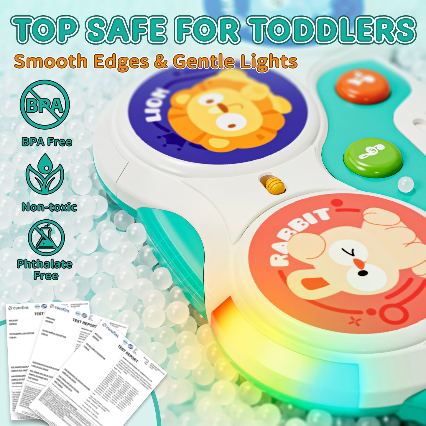 Kids Drum Set, Toys for 1 Year Old, Drum Sets for Kids 1 to 4, Animal Drum Set with Light & Music, Montessori Toy for 1 Year Old Boys Girls, Learning Educational Developmental Baby Toys 12-18 Mouth