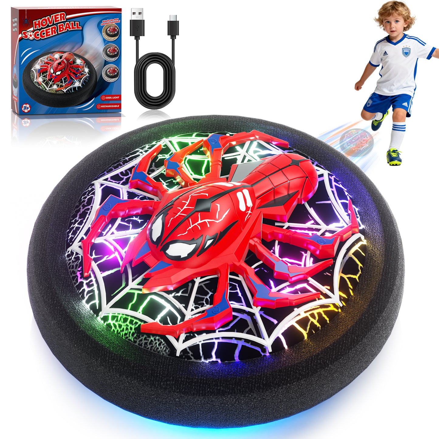 Hover Soccer Ball, Soccer Games with LED Lights, Indoor & Outdoor Sports Games Toys for Boys, Light-Up Toys Game Hover Soccer Ball for Kids 2 3 4 5 6 7 8 Year Old
