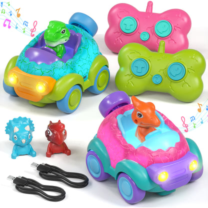 Remote Control Car for Toddlers, Dinosaur Toys Car with Lights & Music, Rechargeable RC Cars for Toddler, Toys for Boys 2 to 4 Years Old