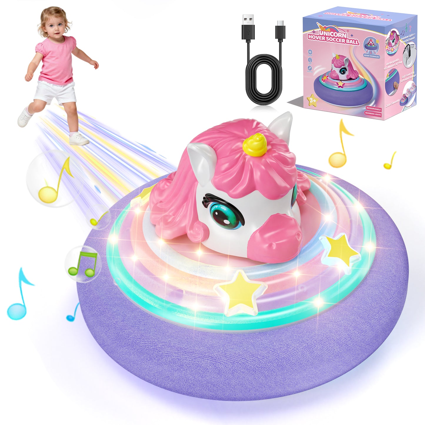 Hover Soccer Ball, Soccer Games with LED Lights, Indoor & Outdoor Sports Games Toys for Girls, Light-Up Toys Game Hover Soccer Ball for Kids 2 3 4 5 6 7 8 Year Old