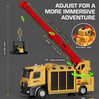 Crane Truck Toy, Construction Trucks Toys for 3 Year Old Boys, Kids Excavator Crane Truck Toy with Excavators, bulldozers, dump trucks, cement mixers and Sounds, Construction Toys 3+ Year Old