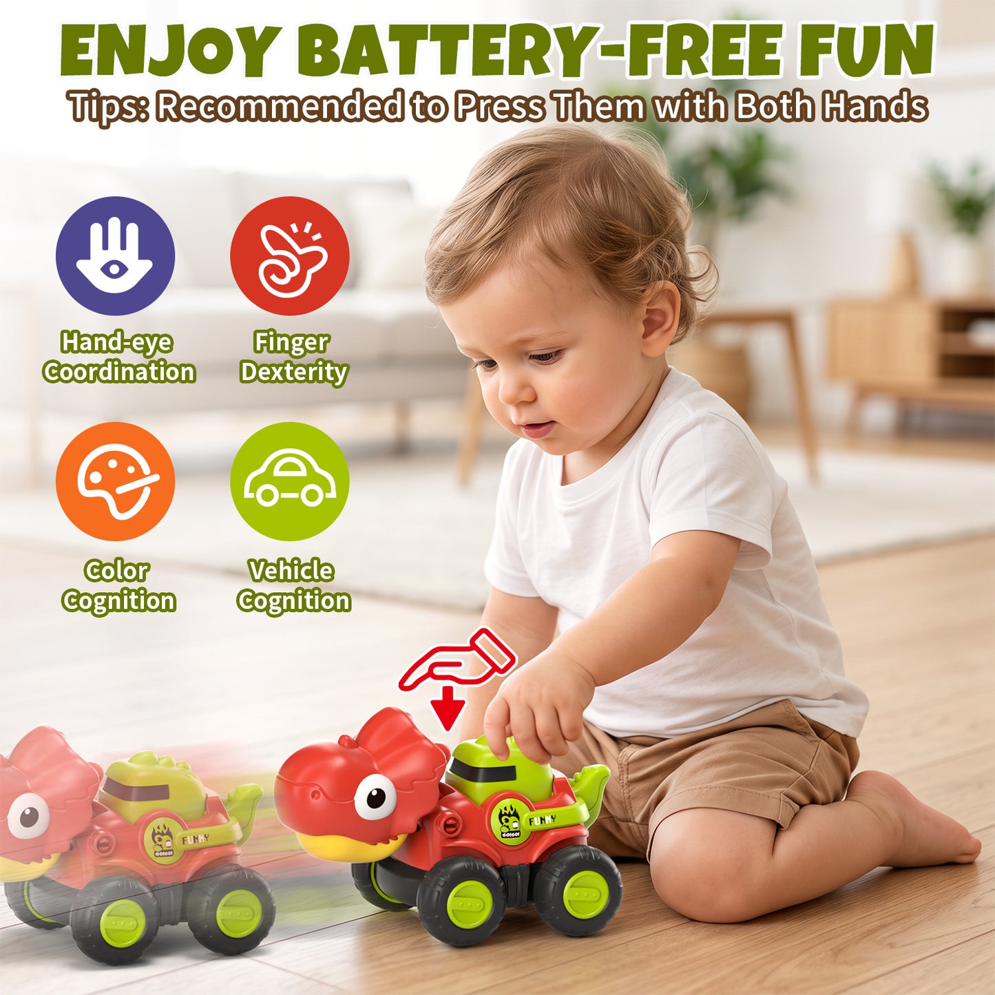 Toys for 1 Year Old, Dinosaur Vehicle Toy Cars For Toddlers, Pull Back Cars Baby Toys, Press And Go Toy Cars, Toy Car for 1 Year Old Toddler
