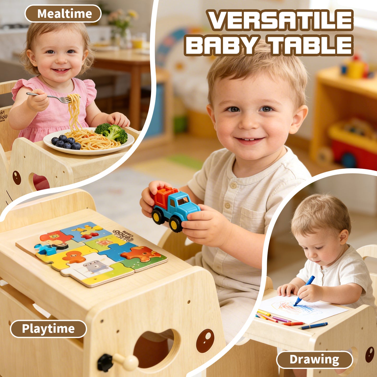 Toddler Table and Chair Set, Wood Toddler Table and Chairs, Montessori Weaning Baby Table Chair Set, Ideal for Mealtime, Learning, and Play, Easy to Assemble