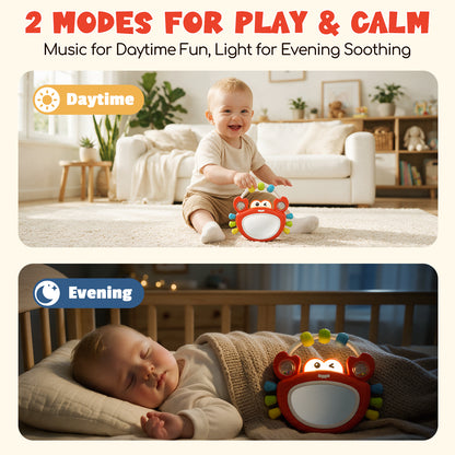 Lehoo Castle Tummy Time Toys for Babies 0-6 Months, Baby Mirror Toy with Light & Music, Wobble Crab Sensory Toy with Teether & Rattle, Infant Toy for Newborn Boys Girls