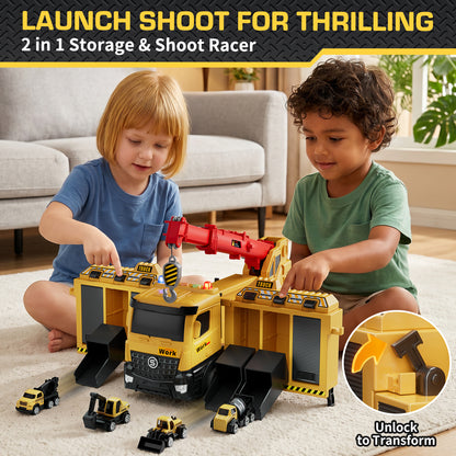 Crane Truck Toy, Construction Trucks Toys for 3 Year Old Boys, Kids Excavator Crane Truck Toy with Excavators, bulldozers, dump trucks, cement mixers and Sounds, Construction Toys 3+ Year Old