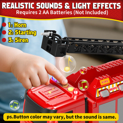 Fire Truck for Boys, Truck Toy with Siren Sounds, Shooting Water, Retractable Ladder, Flashing Lights, 6 Cars, Fire Truck Toys 3-5 Years Old Boys, Boys Birthday Gift
