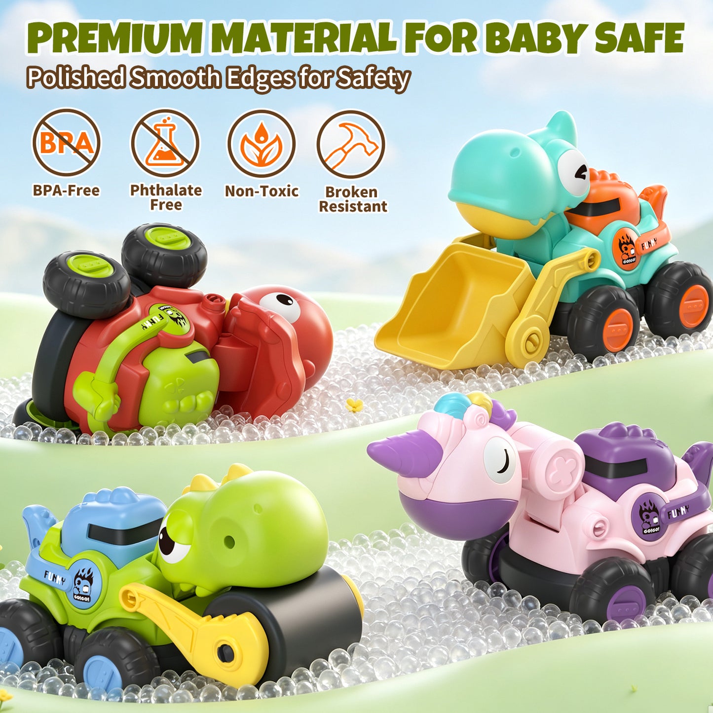 Toys for 1 Year Old, Dinosaur Vehicle Toy Cars For Toddlers, Pull Back Cars Baby Toys, Press And Go Toy Cars, Toy Car for 1 Year Old Toddler