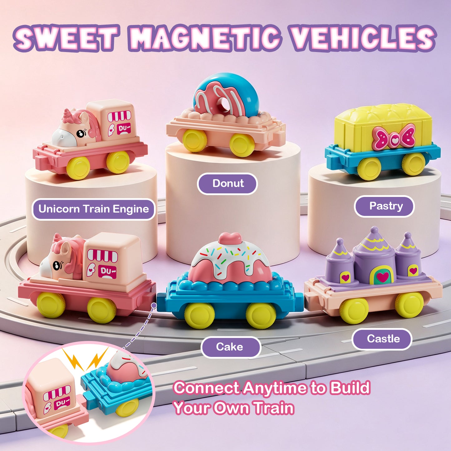 2 Year Old Girl Toys, Unicorn Transport Truck for 2 3 4 Year Old Girls, Friction Powered Unicorn Truck Toy with Light & Sound & Cartoon Cars, Toddler Toy Truck for 2-4 Girls Birthday Gift