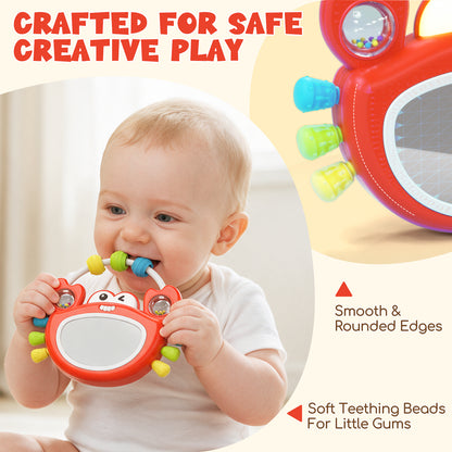 Lehoo Castle Tummy Time Toys for Babies 0-6 Months, Baby Mirror Toy with Light & Music, Wobble Crab Sensory Toy with Teether & Rattle, Infant Toy for Newborn Boys Girls