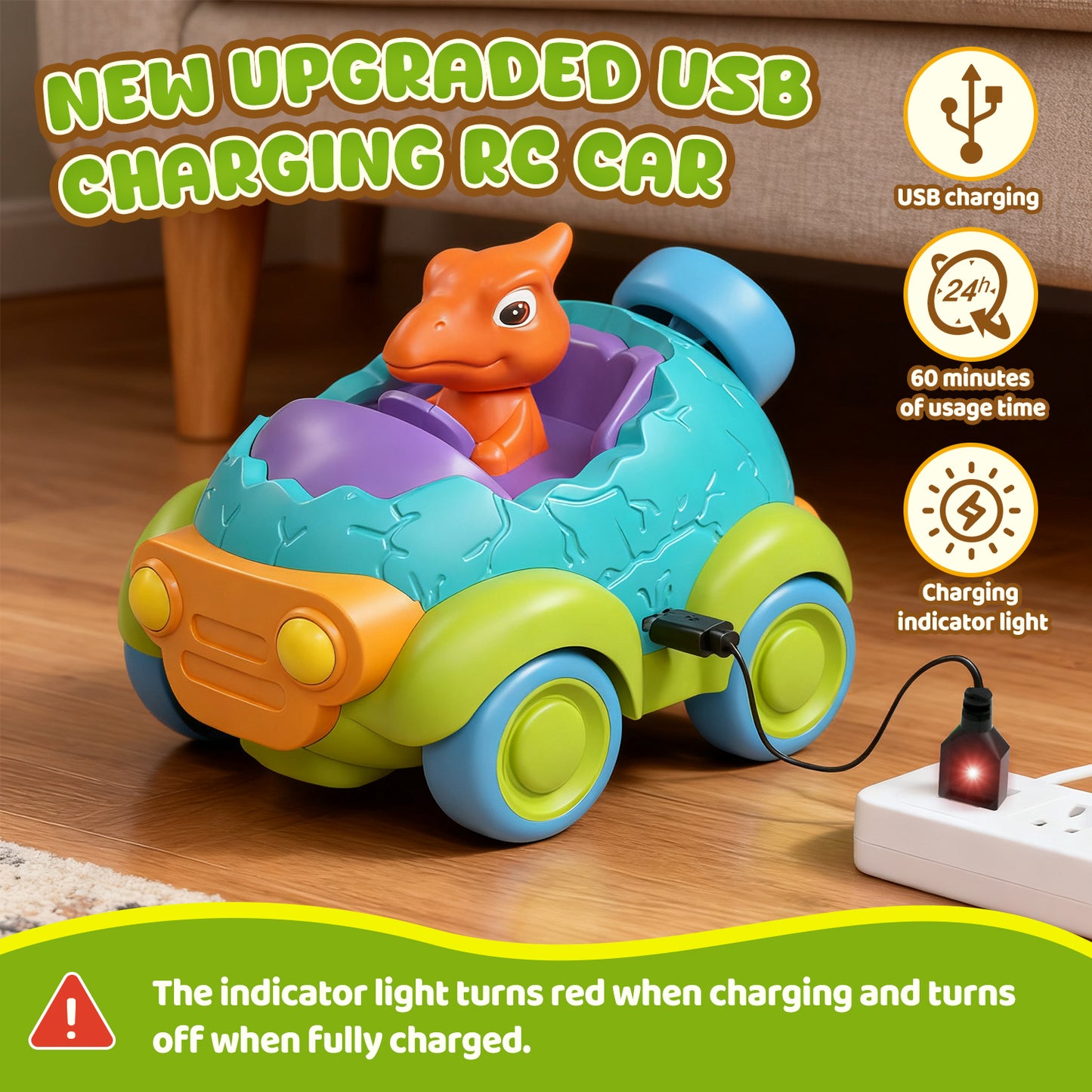 Remote Control Car for Toddlers, Dinosaur Toys Car with Lights & Music, Rechargeable RC Cars for Toddler, Toys for Boys 2 to 4 Years Old