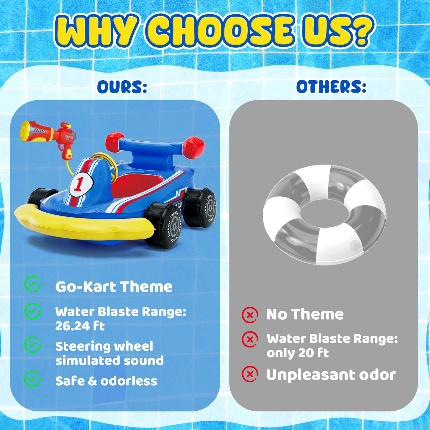 Pool Floats for Kids, Toddler Floaties with Water Blaster, Inflatable Ride-on for Boys Girls Age 3-8, Swimming Pool Toys, Outdoor Games, Water Toys