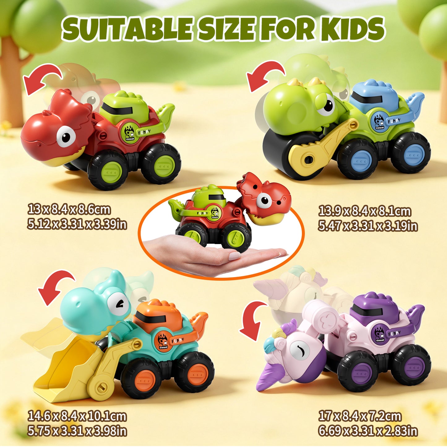 Toys for 1 Year Old, Dinosaur Vehicle Toy Cars For Toddlers, Pull Back Cars Baby Toys, Press And Go Toy Cars, Toy Car for 1 Year Old Toddler