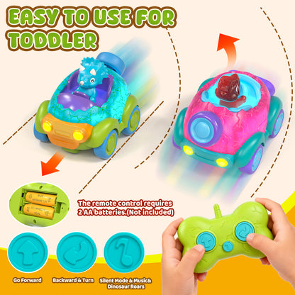 Remote Control Car for Toddlers, Dinosaur Toys Car with Lights & Music, Rechargeable RC Cars for Toddler, Toys for Boys 2 to 4 Years Old