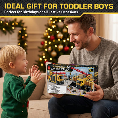 Crane Truck Toy, Construction Trucks Toys for 3 Year Old Boys, Kids Excavator Crane Truck Toy with Excavators, bulldozers, dump trucks, cement mixers and Sounds, Construction Toys 3+ Year Old