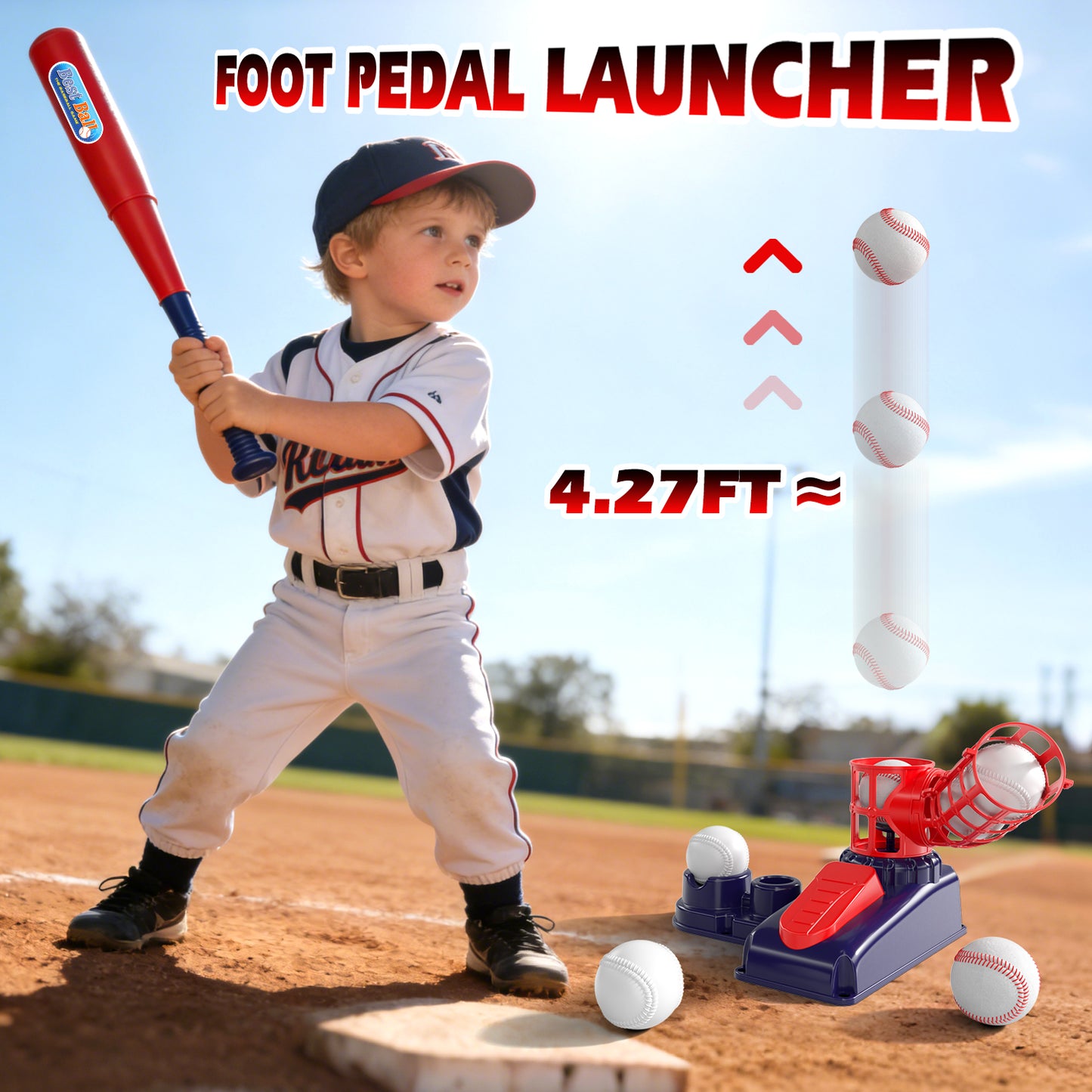Tee Ball Set for Kids, 3-in-1 Baseball Toys with Hanging Tee, Tee Ball Stand, Ball Launcher and 6 Balls, Adjustable Height Baseball Stand, Indoor & Outdoor Sport Toy for Toddler Boys Ages 2-4