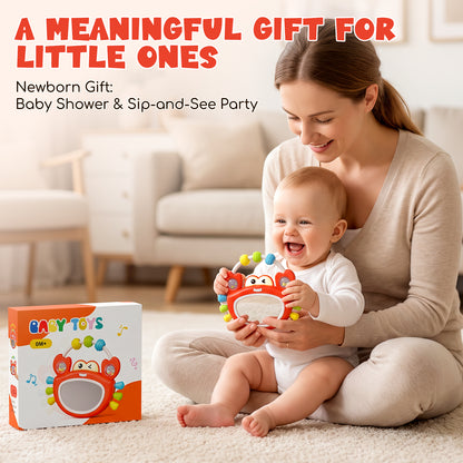 Lehoo Castle Tummy Time Toys for Babies 0-6 Months, Baby Mirror Toy with Light & Music, Wobble Crab Sensory Toy with Teether & Rattle, Infant Toy for Newborn Boys Girls