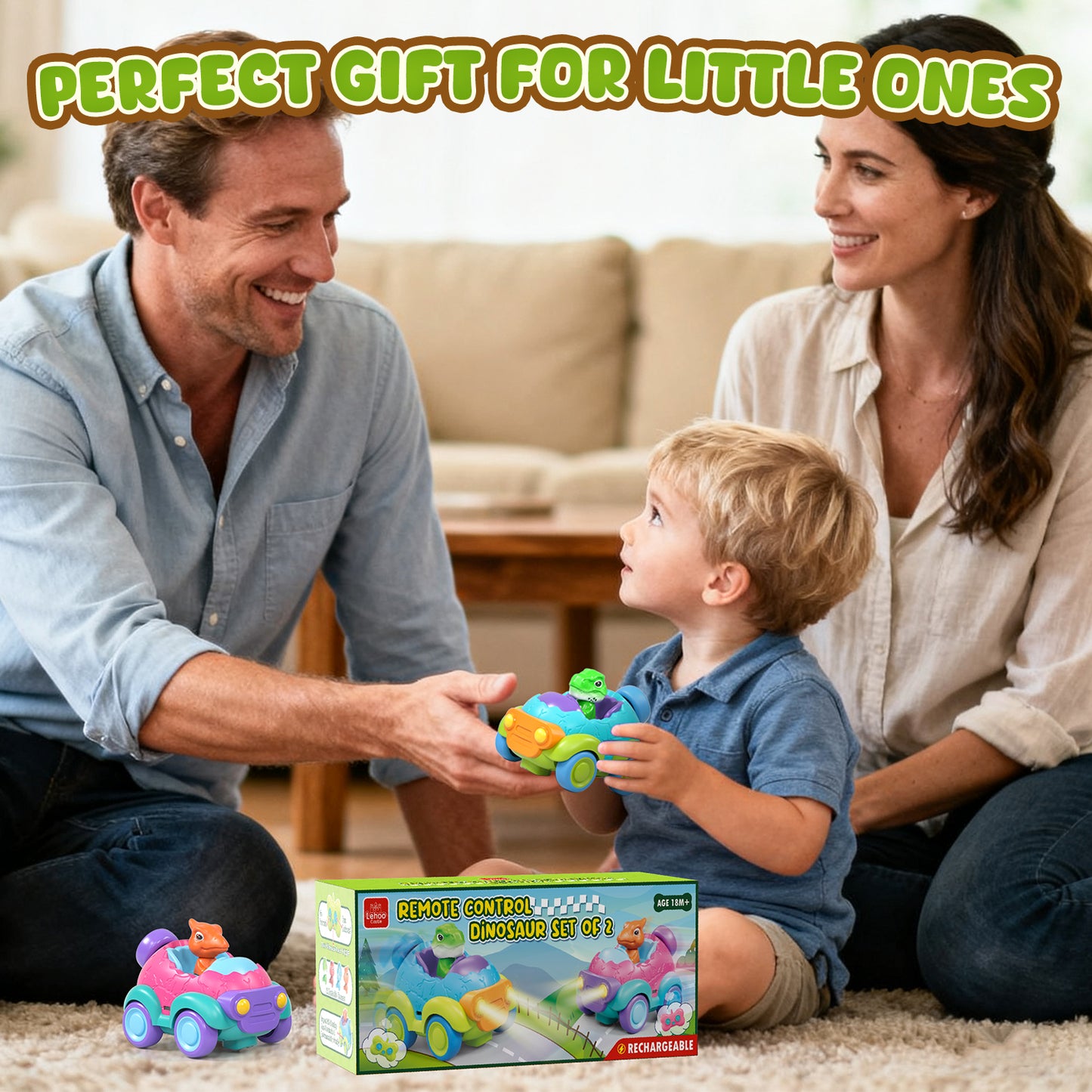 Remote Control Car for Toddlers, Dinosaur Toys Car with Lights & Music, Rechargeable RC Cars for Toddler, Toys for Boys 2 to 4 Years Old