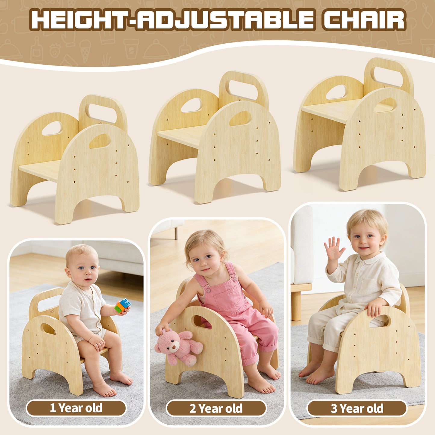 Toddler Table and Chair Set, Wood Toddler Table and Chairs, Montessori Weaning Baby Table Chair Set, Ideal for Mealtime, Learning, and Play, Easy to Assemble